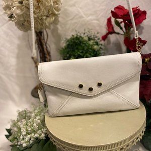 CLARKS White Leather Flap Clutch